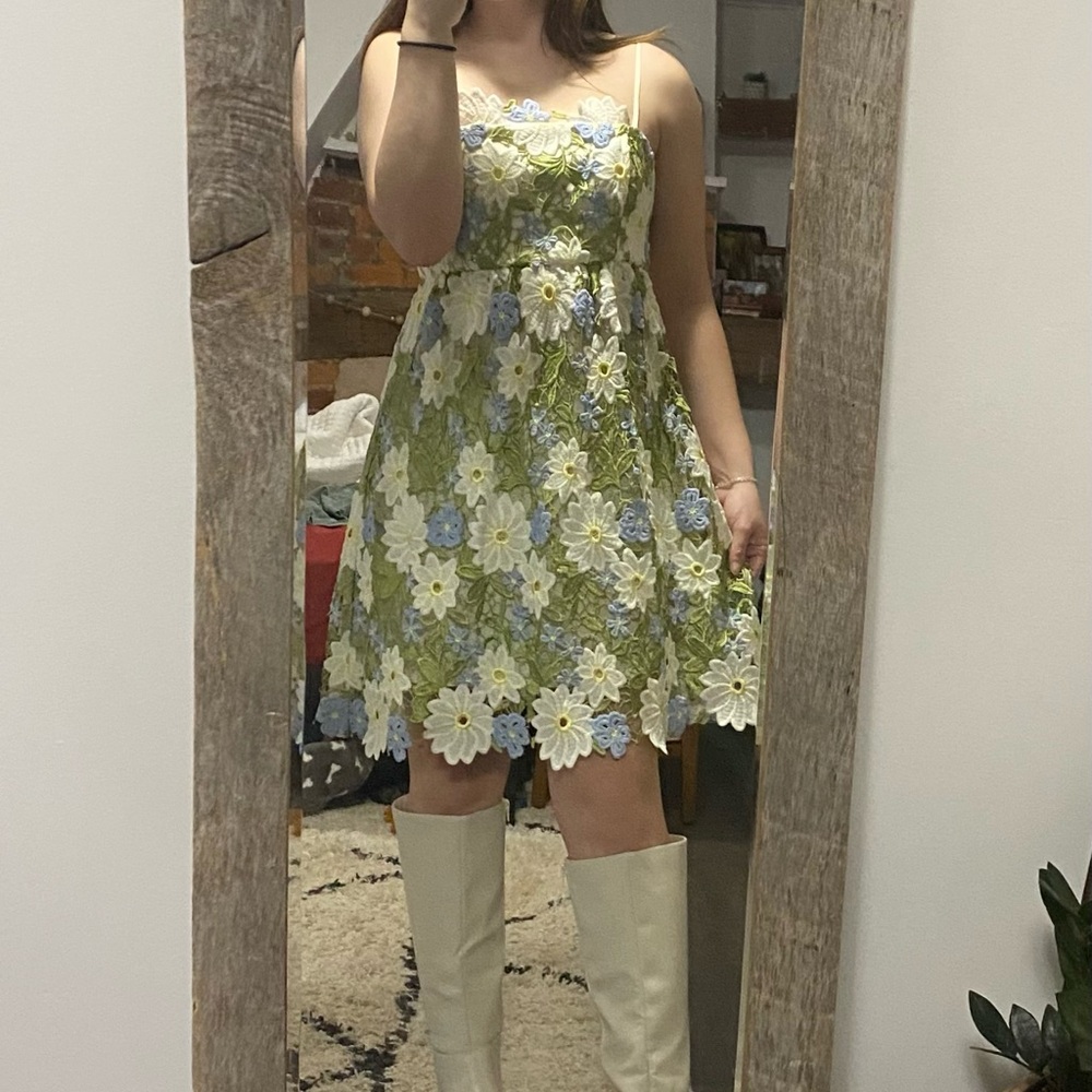 Mestiza New York Floral Lace Scolloped Cataleya Mini Formal Summer garden Dress